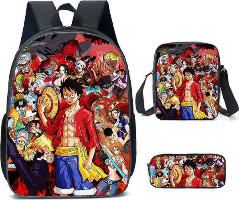 Anime One Piece Trykk 3 stk/sett Barn Ryggsekk Lunsjpose Skulderpose Blyantveske For Gutter Jenter (FMY)
