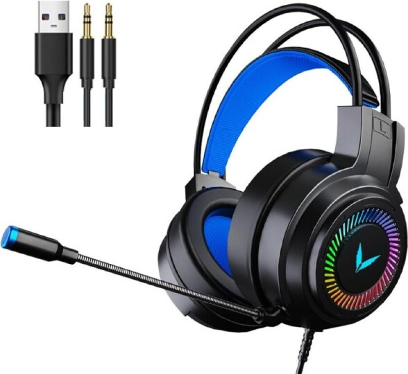 Gaming headset med mikrofon over-ear hodetelefoner støyreduksjon gaming