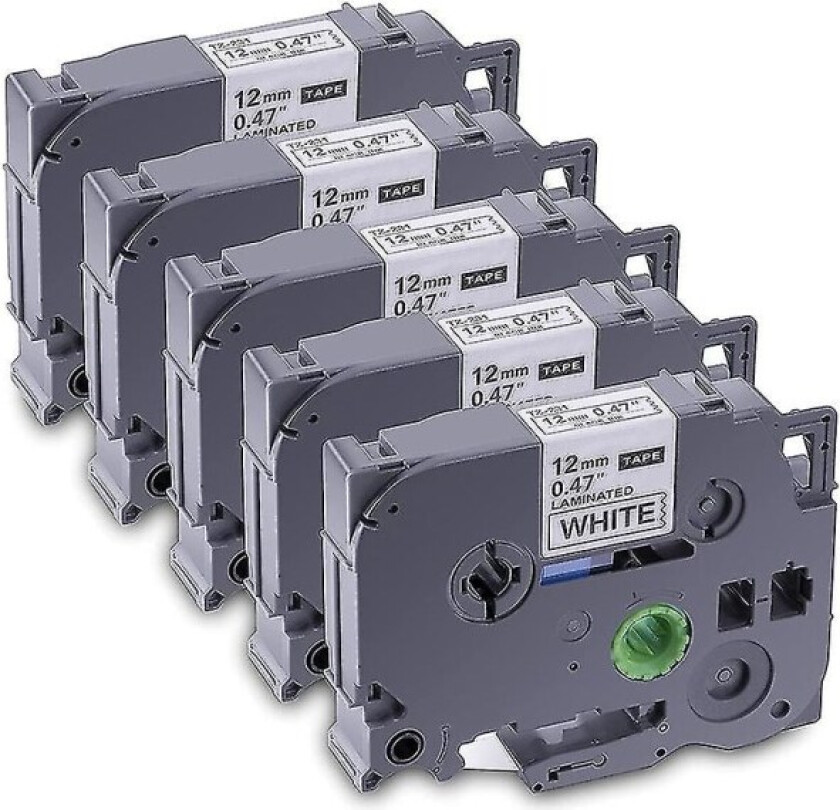 5-pakning etikettmaskintape for Brother Tze-231 -231 laminert P-press etikettmaskintape, for modell Pt D
