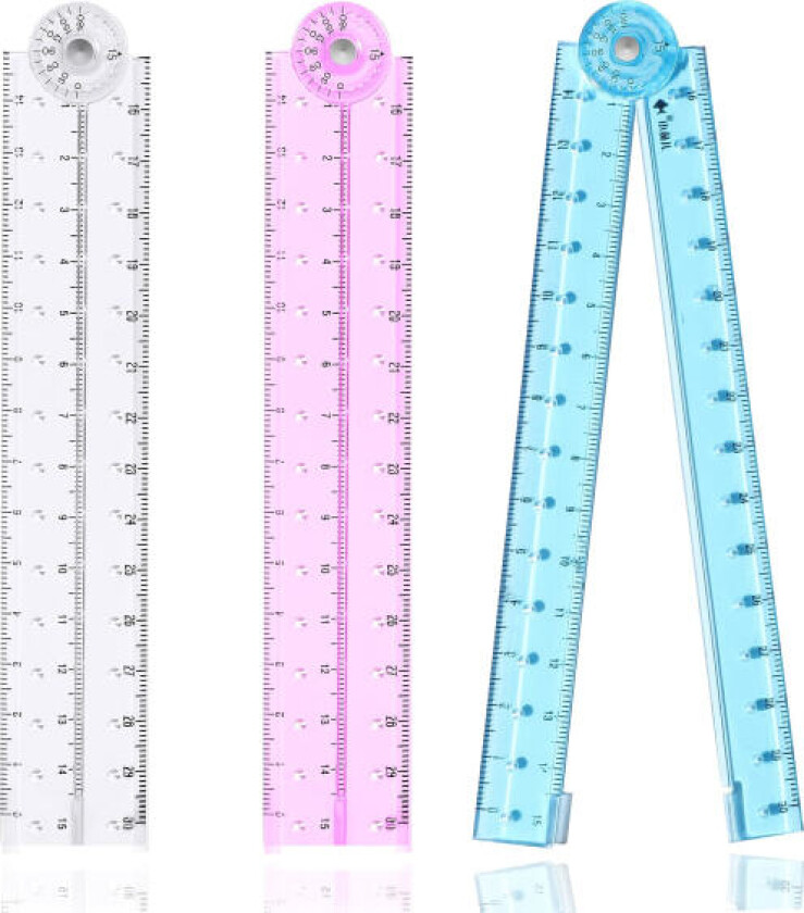 3 stk sammenleggbar linjal, 30 cm sammenleggbar linjal gjennomsiktig rett linjal fleksibel geometrisk linjal med vinkelmåler for hjemmekontor