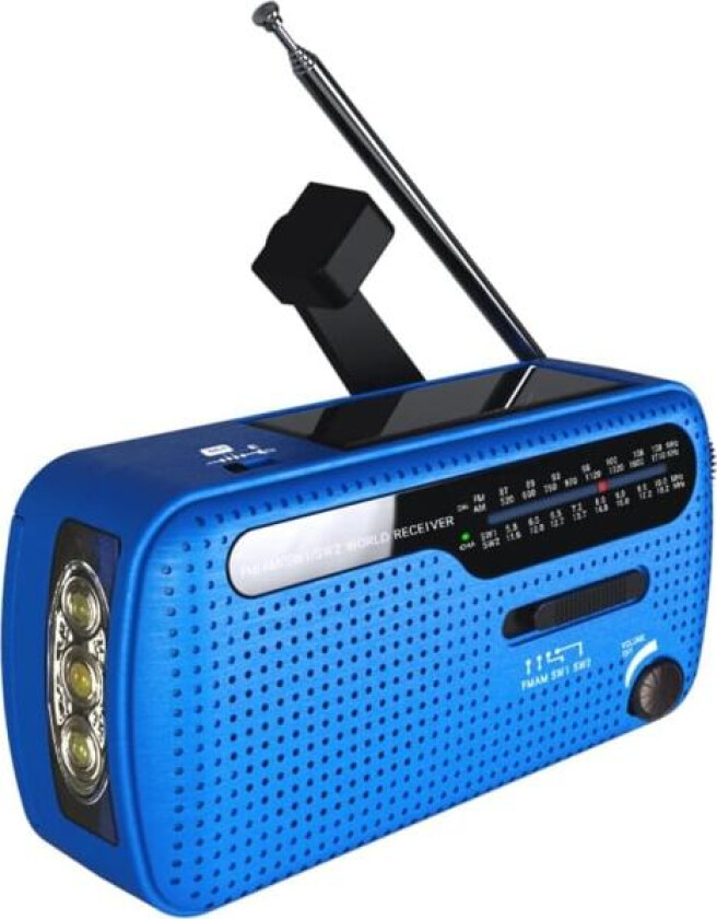 Bærbar radio, håndsveiv/batteri og strømnett/solcelledrevet transistorradiostasjon, værradio nødutstyr med lommelykt og telefonlader