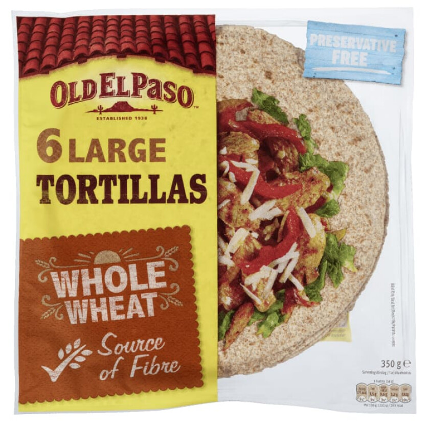 Old El Paso Tortilla Fullkorn L 6stk 350g