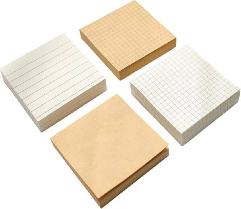 4 stk. notater, notatblokk for notater, hvite og brune rutete post-it-lapper, gjøremålsliste idédugnad firkantet notatblokk, 80 ark per kopi