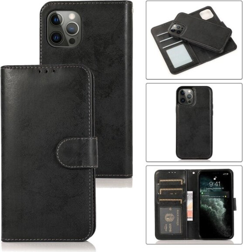 iPhone 12 Pro Max - Dobbelfunksjons lommebokdeksel Svart