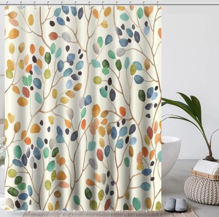 Dusjforheng 180x200 Beige Anti-Mugg Stoff Vaskbart Badeforheng Fargerike Plantemotiv med Hull Dusjforheng Vintage Tekstil