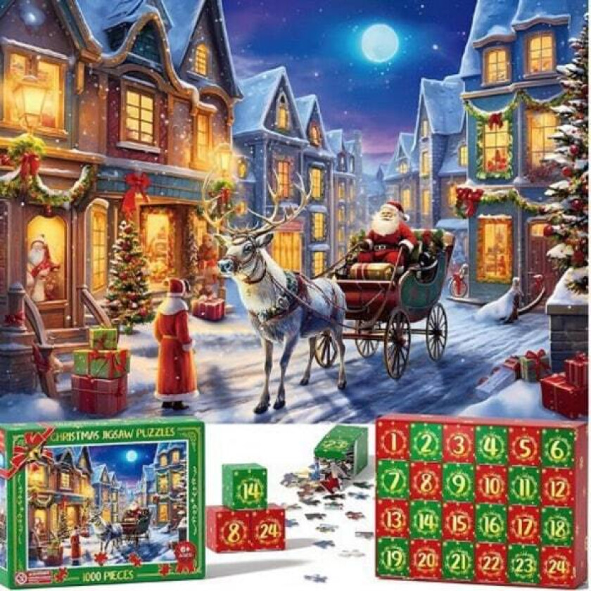 Jigsaw-puslespill Julekalender 2024, 1008 Brikker Julegavebutikk Puslespill 24 Dagers Leketøysbutikk Puslespill Julekalender M