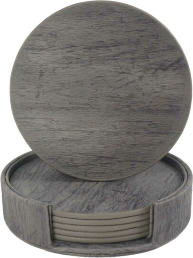 6-Pack reversible Coasters PU med Holder Grå Tregrå gray