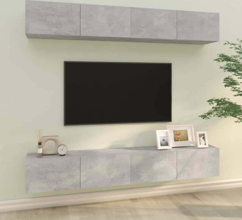 Bilde av Vegghengte TV-benker 4 stk betonggrå 100x30x30 cm