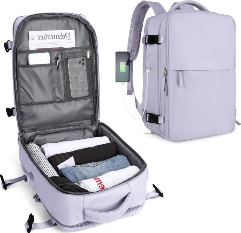 Hyttevesker 45x30x16 Underseat Ryggsekk for fly Håndbagasje Bag undersetet Håndbagasje Ryggsekk Laptop Bag Dame Reise Ryggsekk med Skoskuff,A purple