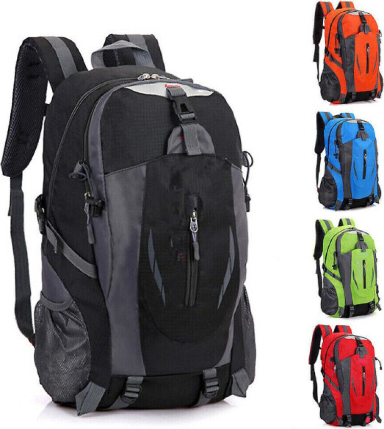 40L Stor sekk Vanntett Ryggsekk Camping Fotturer Tur Utendørs Reise Ryggsekk Black