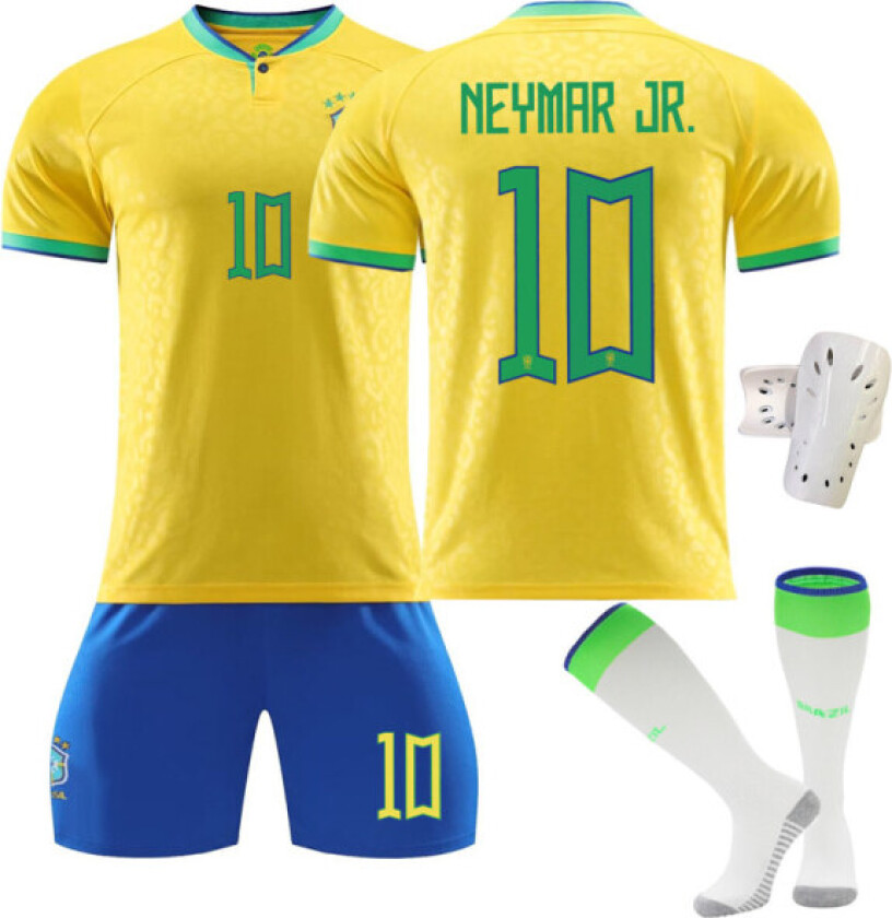VM 2022 Brasil fotballdrakt for barn nr 10 Neymar JR W 130-140CM