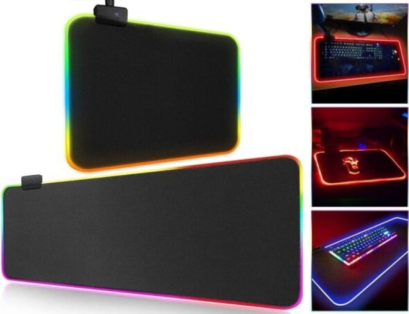 Gaming Musematte med LED lys - RGB - Velg størrelse Black 80x30 cm