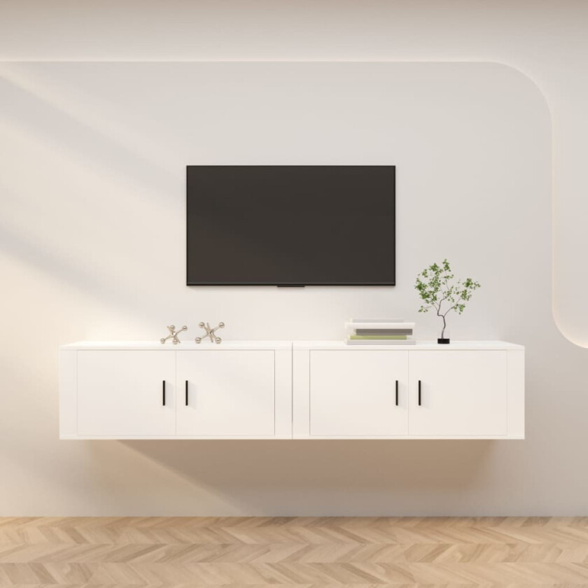 Vegghengte TV-benker 2 stk hvit 100x34,5x40 cm