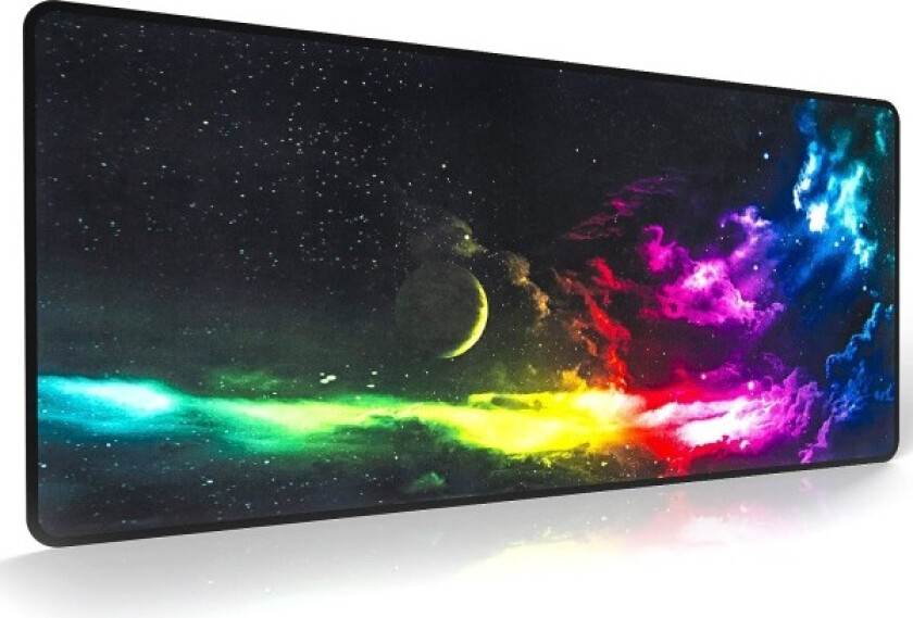 Stor spillmusematte (31,5 × 11,8 × 0,12 tommer) med sydde kanter, utvidet musematte, holdbar sklisikker base av naturgummi, vaskbar tastaturpute, Nubula