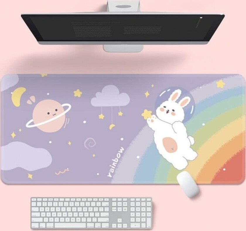 Musematte for tenåringsjenter, Kawaii tegneserie skrivebordsmatte for bærbar PC-kontorbord, flott til jente- og kvinneborddekor (lilla)