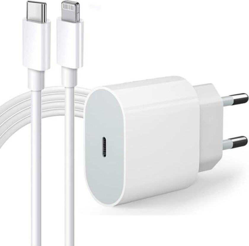 iPhone hurtiglader med hurtigladekabel, med iPhone 14