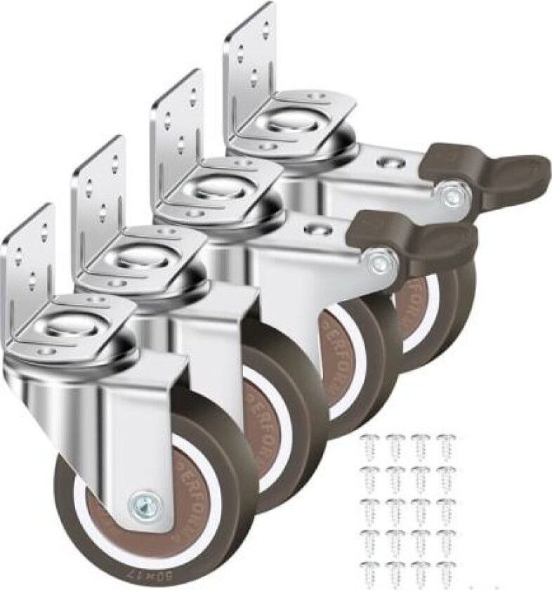 Bilde av Sett med 4 svingbare hjul 50mm, 100kg møbelhjul, L-type Fu