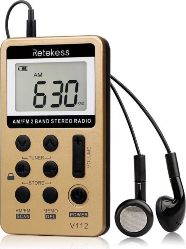 (Gull)V112 Bærbar Miniradio, Oppladbar FM AM Radio, Walkman