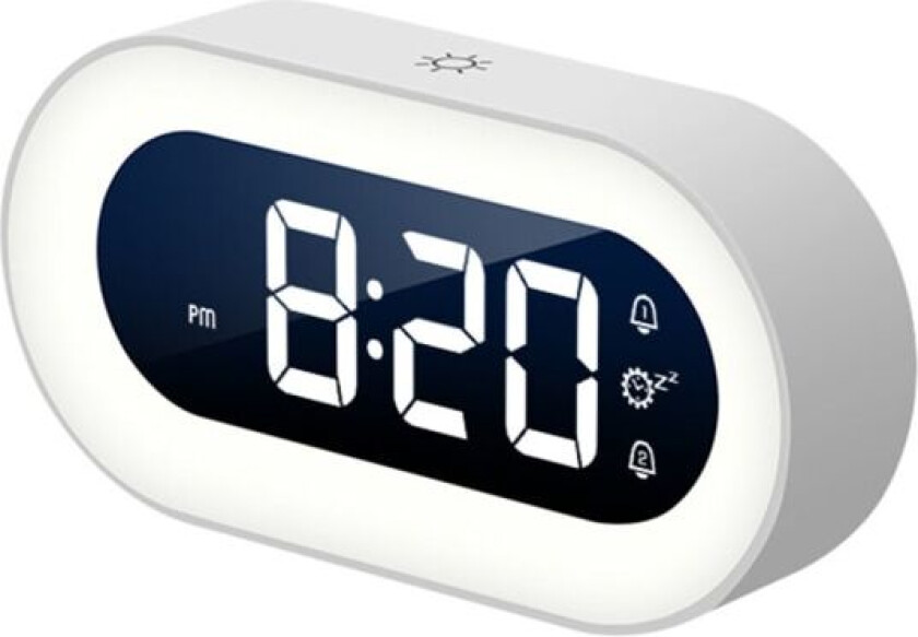 Vekkerklokke digital med lys, vekkerklokke barn med nattlys White