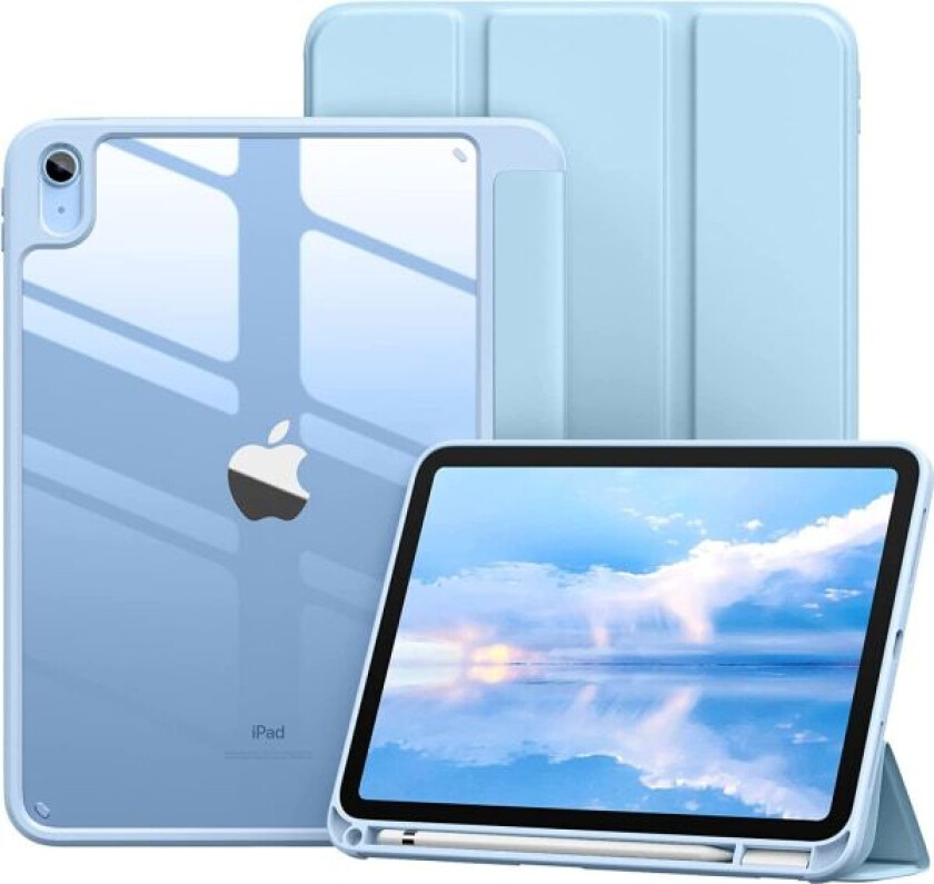 Etui til iPad 10. generasjon, 2022 iPad 10.9 modell, mykt TPU-etui til iPad 10, deksel med Apple Pencil-holder, gjennomsiktig bakside, automatisk vekk/søv