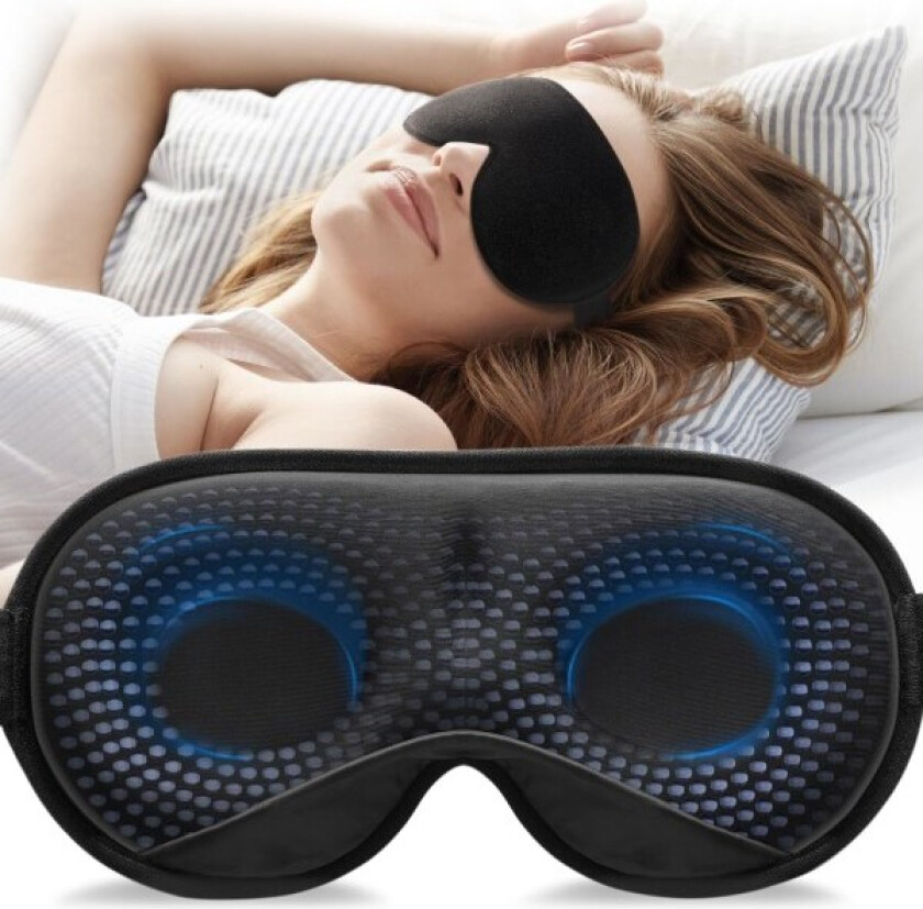 3D øyemaske som blokkerer lys, sovemaske, trykkavlastende nattøye maske med justerbar stropp for reiser, lur, yoga, svart
