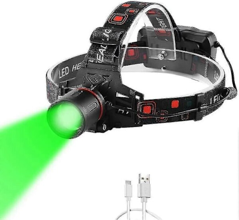 Grønn Lys Hodelykt For Nattsyn, Ultra Lys Grønn Hodelykt Usb Ladbar Led Jakt Hodelykt