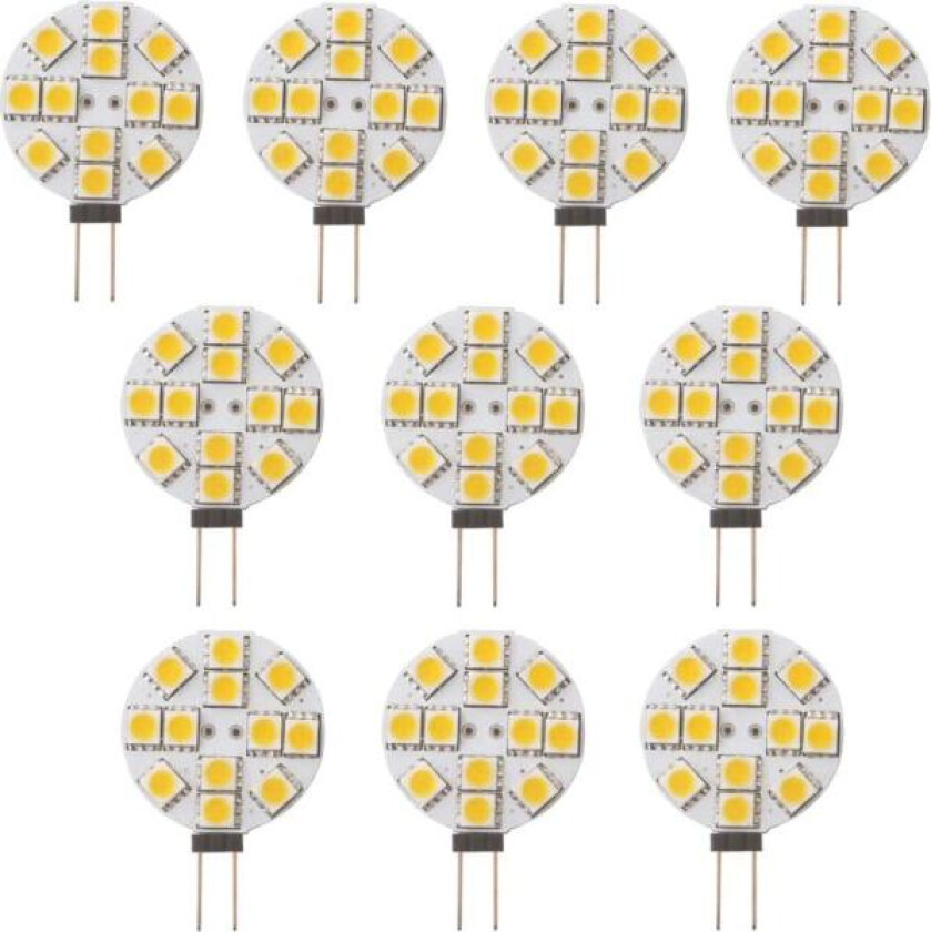 10x G4 LED-pære, ikke-dimbar, varmt hvitt 2700K 180° lyspære