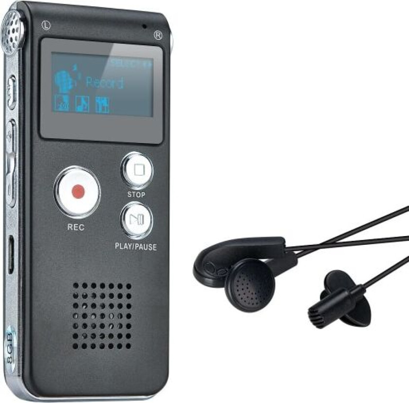 Bærbar digital stemmeopptaker Lydlydopptaker Diktafon LCD-opptaker MP3-spiller - 8 GB (svart)