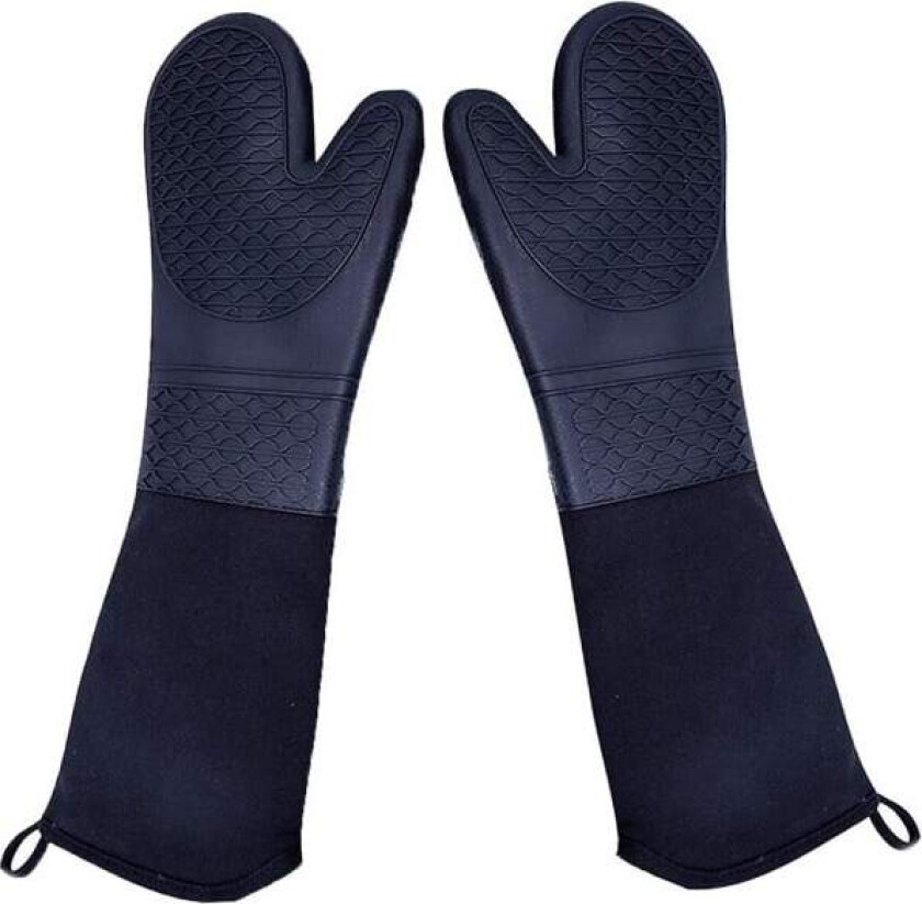 Ekstra lange silikonovnsvotter, tungt utstyr, kommersiell kvalitet, varmebestandige grillhansker, 2-pakning