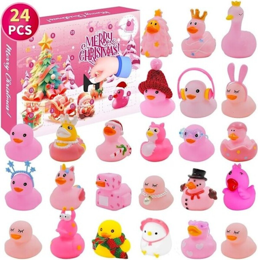 Adventskalender 2024, 24 Dagers Juletelling med 24 stk Gummibader, Morsomme Andeleker for Barn 3-9 År Julegaver