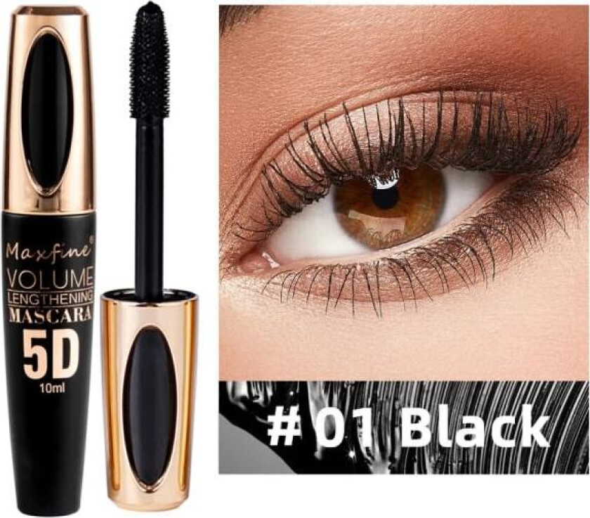 Vannfast Mascara, 5D Mascara Svart Volym og lengde Vannbestandig, Øyenvippemascara, Mascara med Falsk Lash-effekt med myk Mascarabørste