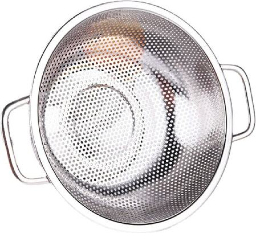 Stor mikroperforert dørslag med stort håndtak og 28,5 cm rustfritt stålbunn