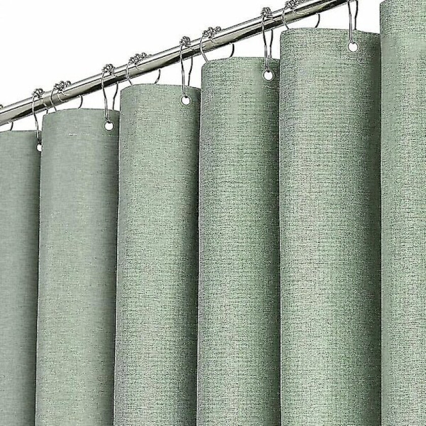 Dusjforheng 180x200cm, ekstra langt salviegrønt - Linteksturert slitesterkt stoffdusjforhengsett med 12 plastkroker, stort hotell luksus enkelt