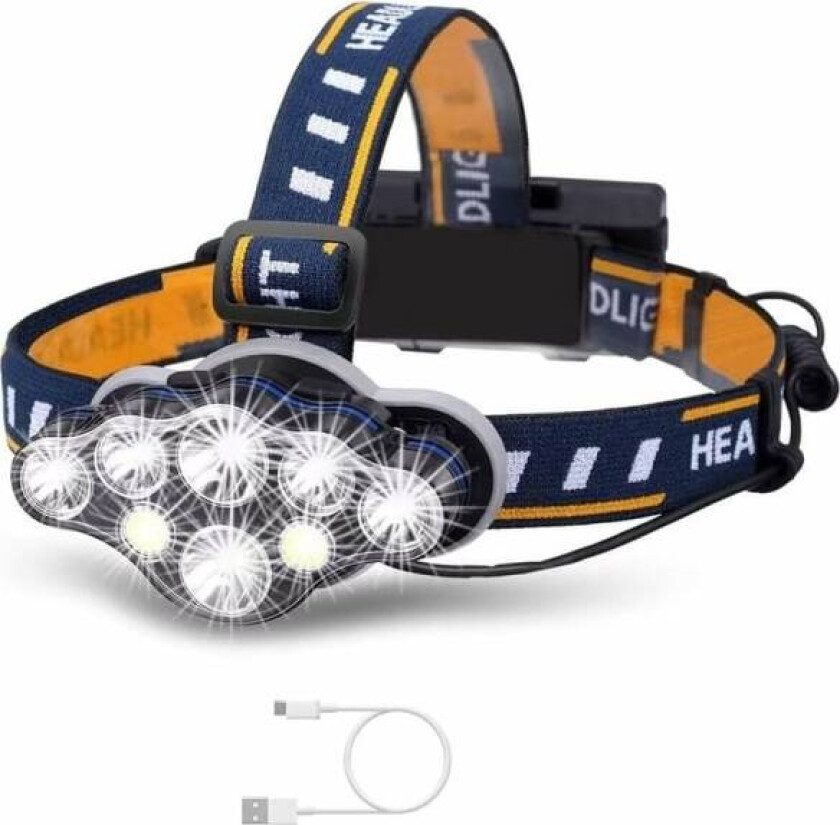 Lyssterk 18000 lumen 8 LED 8 moduser USB-hodelykt med rødt indikatorlys, vanntett oppladbar hodelykt, hodelykt for camping, fiske, jogging