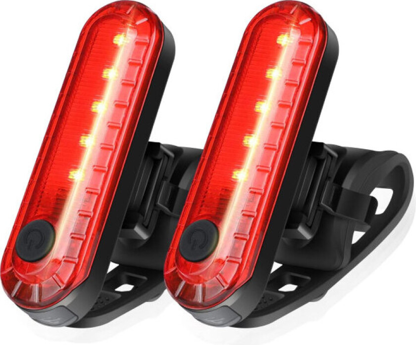 USB-oppladbar LED-sykkellykt bak, 2-pakning, kraftig sykkelbaklys