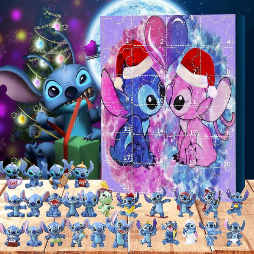 Anime Stitch Jul Adventskalender Kompatibel for Barn 24 Dagers Julnedtelling 24 St Tecknede Leksaker Pynt A Set