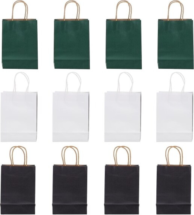 12 stk Kraftpapirposer Gavepose Med Håndtak For Bryllup Fest Shopping Småbedrift