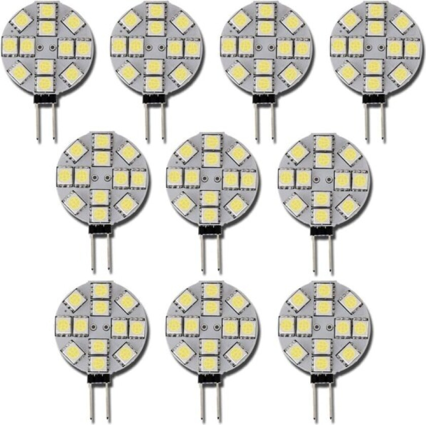 10x G4 LED-pære DC 12V Ikke-dimbar Hvit 6000K Lyspære