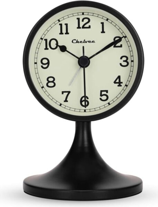 Svart Silent Metal Analog Vekkerklokke med avtakbart stativ Retro