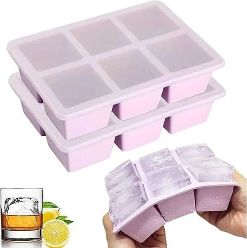 2 stk Lilla silikonisbitbrett, stor isbitform med lokk