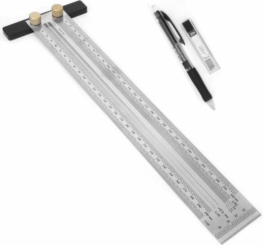 300mm presisjons T-vinkel linjal med mekanisk blyant, rustfritt stål merking rustfritt skriblinje linjal snekker vinkelmåler måling