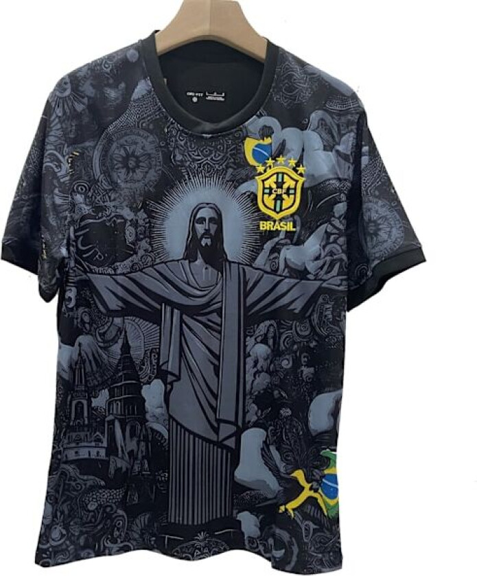 Sesong 2425 Brasil Korthylset Fotballdrakt Hurtigtørkende Sportsklær Jesus of Brazil, Svart. XL