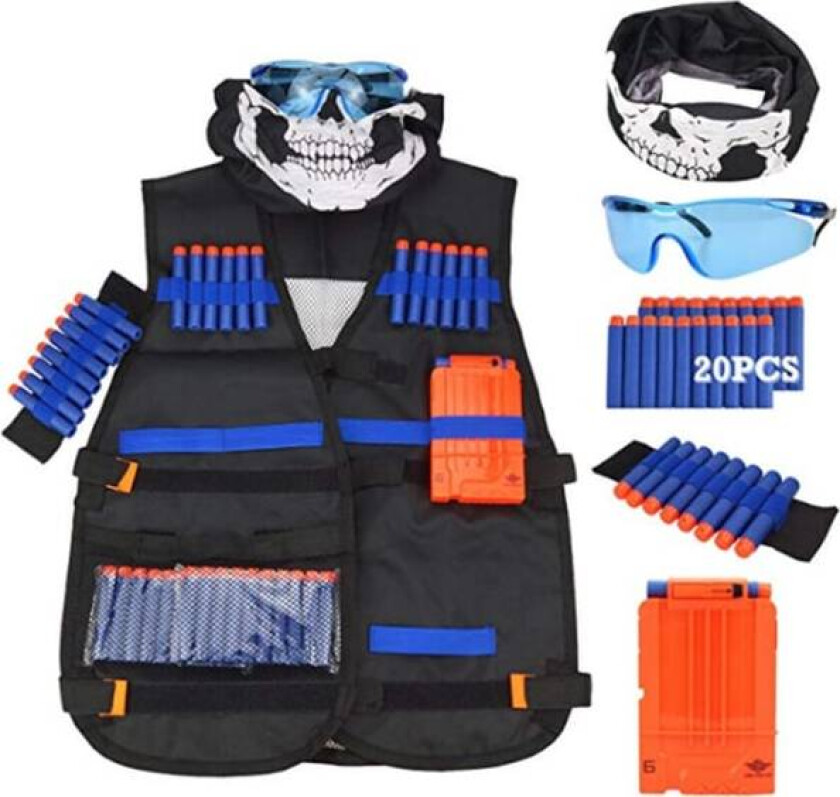 Bilde av Nerf N-Strike1 Tactical Kit Taktisk Vest + 20 Kuler + 6 Magasiner + Håndleddsstropp + Briller + Maske