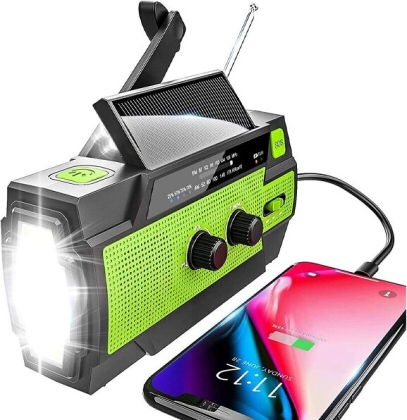 Solcelledrevet radio AM/FM sveiveradio bærbar USB nødradio med 4000mAh batteri og håndholdt generator for camping reiser