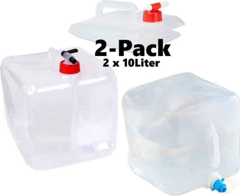 2-PAKKE 10L Bærbar Sammenleggbar Vannkanne med Kran