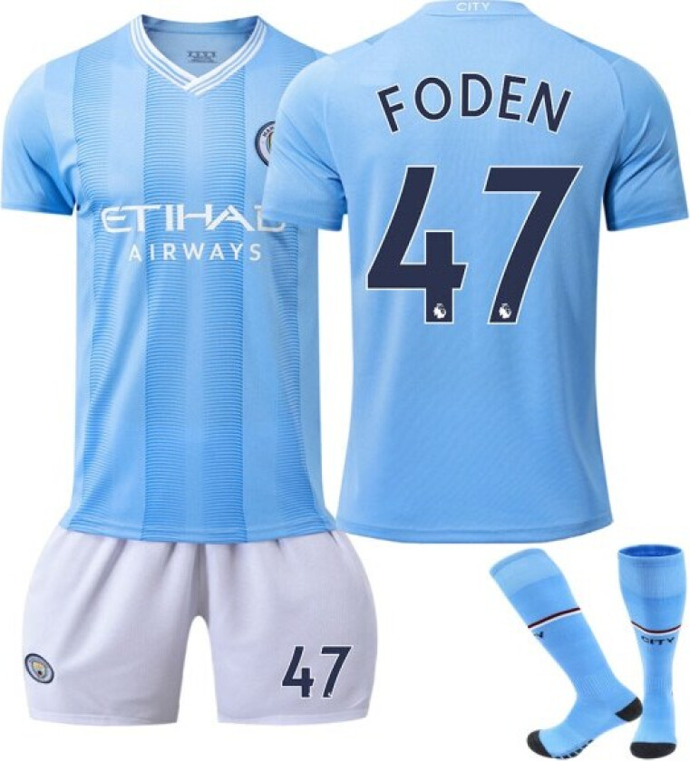 23-24 Manchester City hjemmefotballdrakter 47 Foden Ny sesong Siste fotballdrakt for voksne barn Kids 26(140-150cm)