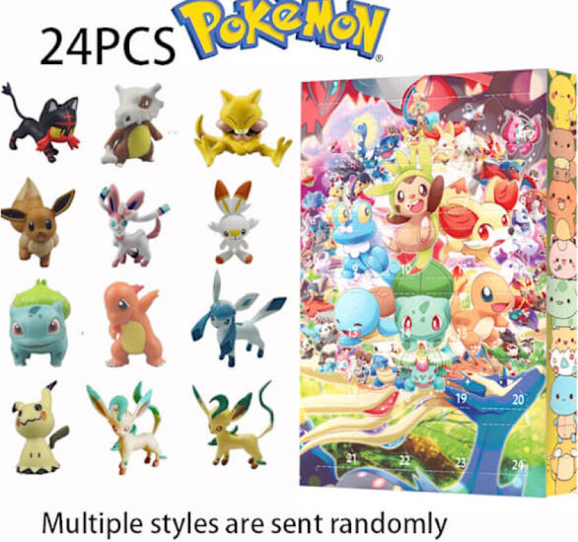 Pokemon 2024 Julekalender for Barn, (Oppgradert Versjon) 24 Gaver - Tilfeldig Stil (Blindboks), Julekalender for Barn A