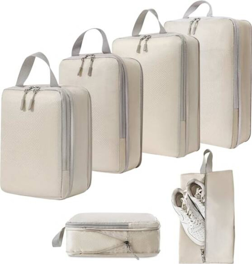 Koffert Organizer Kompresjonspakkeposer - 6-delt pakkekuber Kompresjonskoffert Organizer, Set Organizer beige