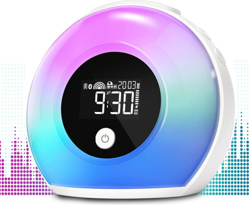 Vekkerklokke med lys og Bluetooth-høyttaler, nattlys for barn