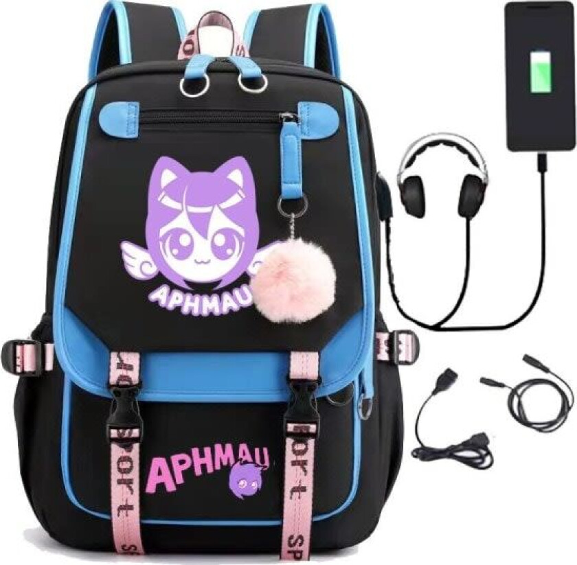 Aphmau ryggsekk barn ryggsekker ryggsekk med USB-uttak 1 stk blå 3 blå 3